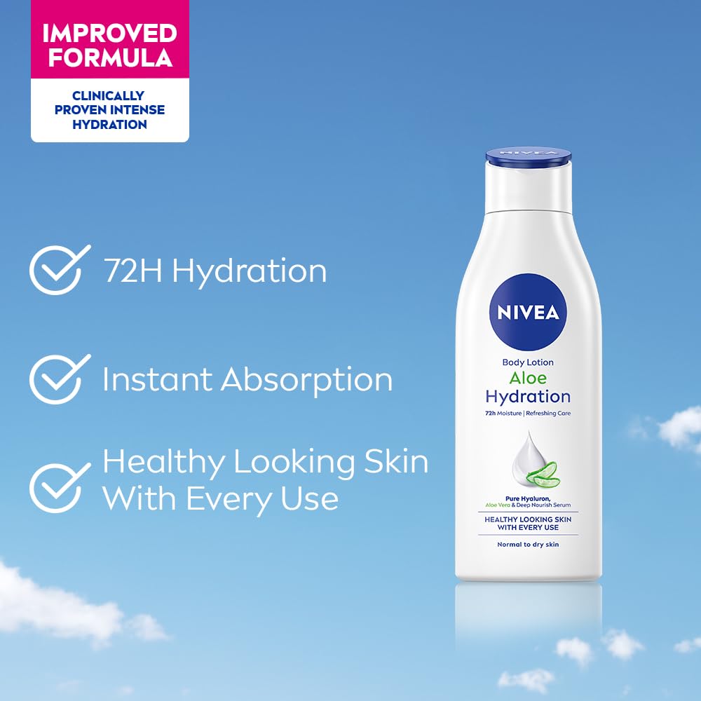 NIVEA Aloe Hydration Body Lotion, 200ml | 72 H Moisturization | Refreshing | Non Sticky Feel | With Goodness of Aloe Vera For Instant Hydrating In Summer | For Men & Women