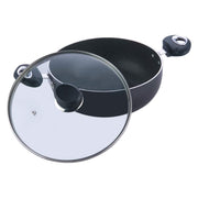 Vinod Marbilo Aluminium Black Non-Stick Deep Kadai with Glass Lid- 24 cm, 3.1 L (Induction Friendly)