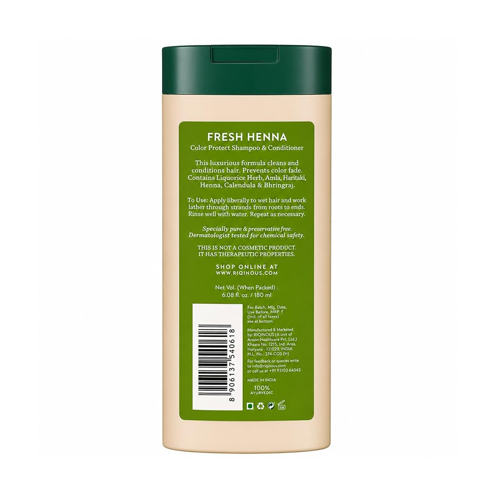Biotique Fresh Henna Color Protect Shampoo & Conditioner | Gentle Care for Color-Treated Hair | Helps Maintain Hair Color, Strengthen & Nourish Hair | Henna & Botanical Extracts | 180ml