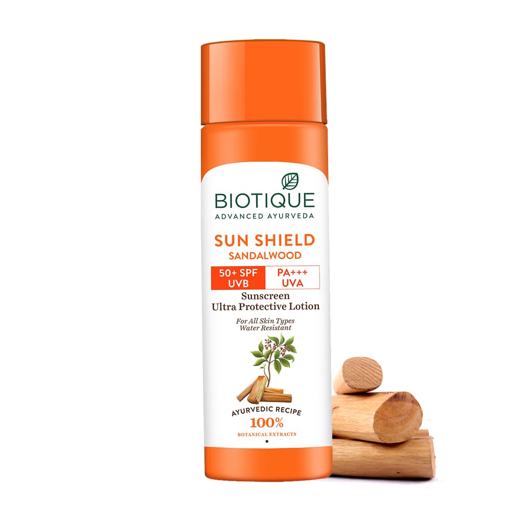 Biotique Sun Shield Sandalwood 50+SPF UVB Sunscreen Ultra Protective Lotion For All Skin Types, 120ml (Pack of 2)