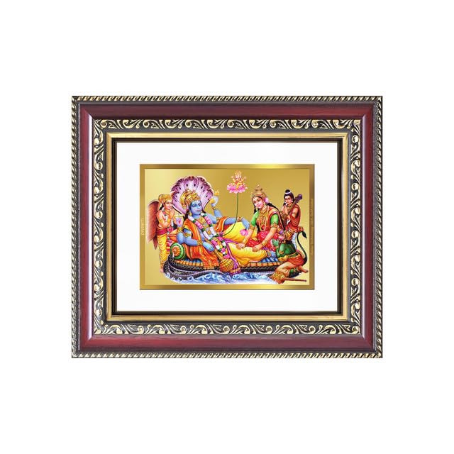 DIVINITI Lakshmi Vishnu Ananta 24K Gold Plated Foil Wall and Tabletop Photo Frame for Home Décor, Puja Room, Luxury Gifting | DG Frame 105 S1 (16x13.5 CM)
