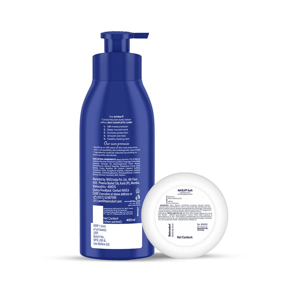 Nivea Ultimate Combo- Body Milk 400Ml 5 In 1 Complete Care Nourishing Body Lotion & Soft 200Ml Moisturizing Cream With Vitamin E, Jojoba Oil