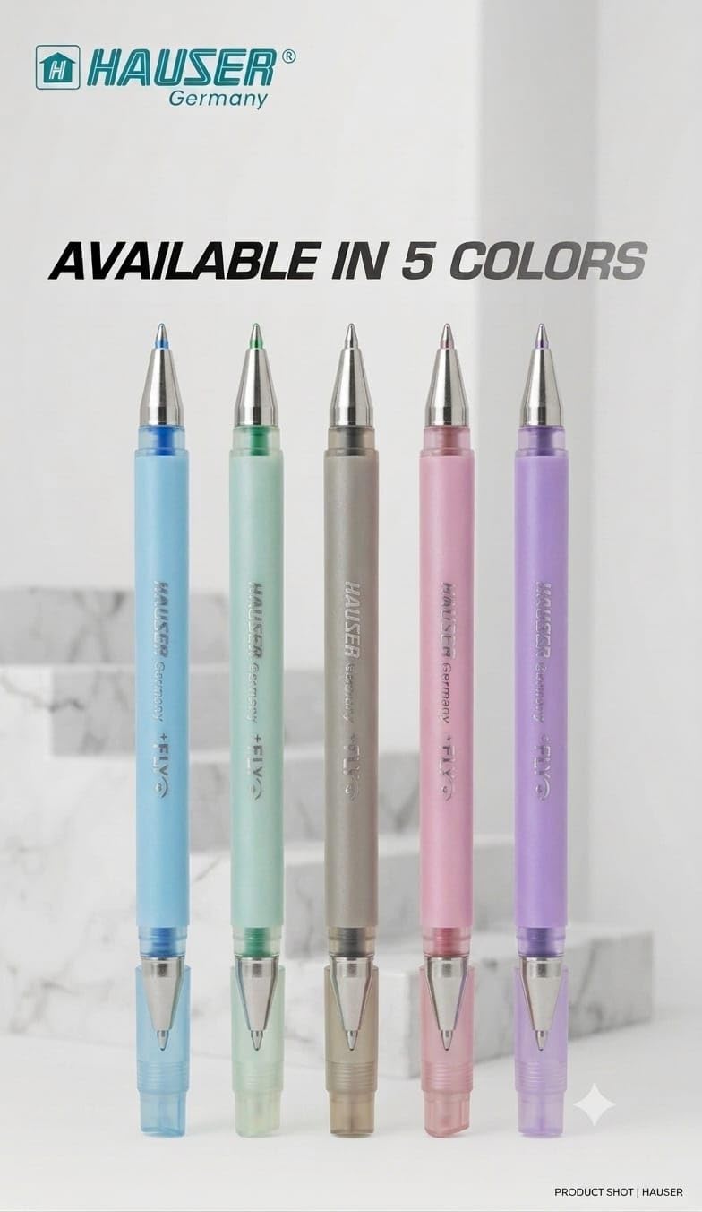 Hauser FLY 0.7mm Fine Precision Tip Ball Pen-Blue Ink-Pack of 10 | 5 Pastel Shades Matt Finish Body Colors | LV Ink For Smooth & Break-Free Writing | Smudge Free, Non-Fading & Quick-Dry Ink