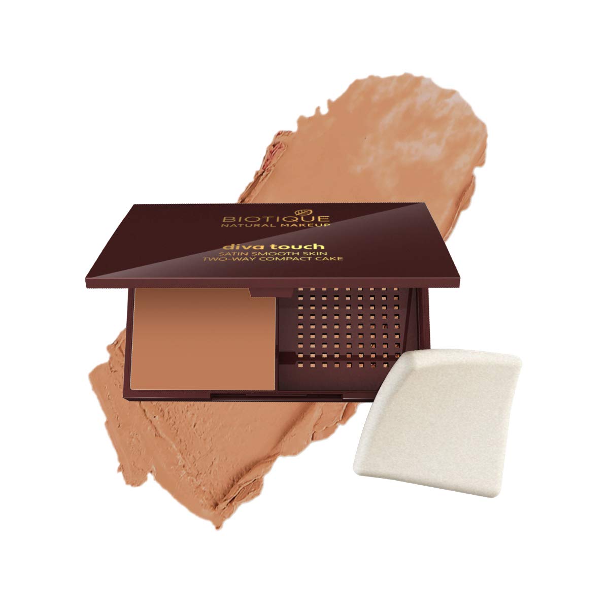 Biotique Acne Prone Natural Makeup Diva Satin Smooth 3-in-1 Compact Makeup, Almond Glow, 9g, Brown
