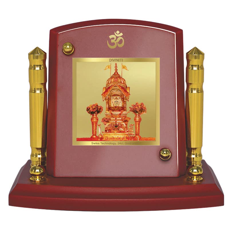 DIVINITI 24K Gold Plated Religious Car Dashboard Frame | Premium God Idol Frame for Car, Home Mandir & Office Table | Spiritual Gift, Decorative Showpiece | Rani Sati