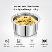 Vinod – Claro Heavy Gauge Stainless Steel Tope (Plain), 1.5 mm – Capacity 0.9 Liter
