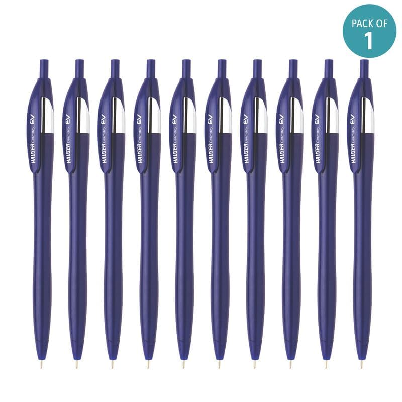 Hauser Germany Ev Retractable Ball Pen Wallet Pack | Minimalistic Stylish Body With Pocketable Clip | Blue Ink, Pack Of 10