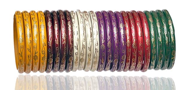 NMII Glass and Silk Thread Zircon Gemstone Bangle Set For Women/Girls