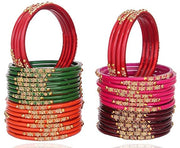 NMII Glass with Zircon Gemstone and Beads Studded Bangle set for Women and Girls