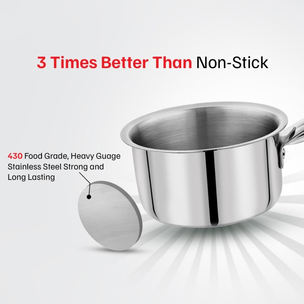 Vinod – Claro Heavy Gauge Stainless Steel Sauce Pan (Plain), 1.5 mm – Capacity 2 LTR (18cm)