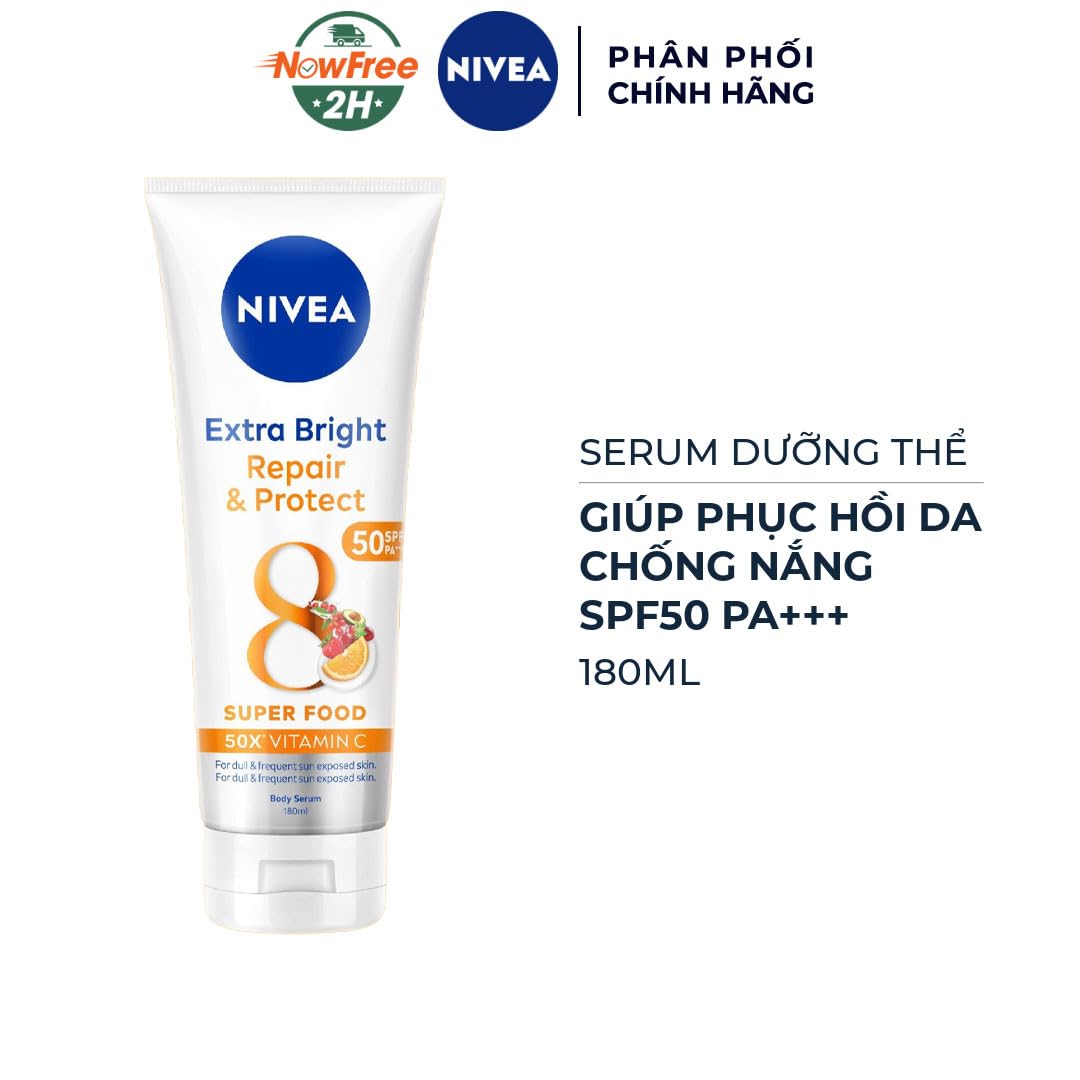 Nivea Extra White Repair and Protect Body Serum SPF50 PA Brightening Body Lotion 180ml Vitamin C Skin Whitening Sun Protection Moisturizer for Smooth Radiant Skin