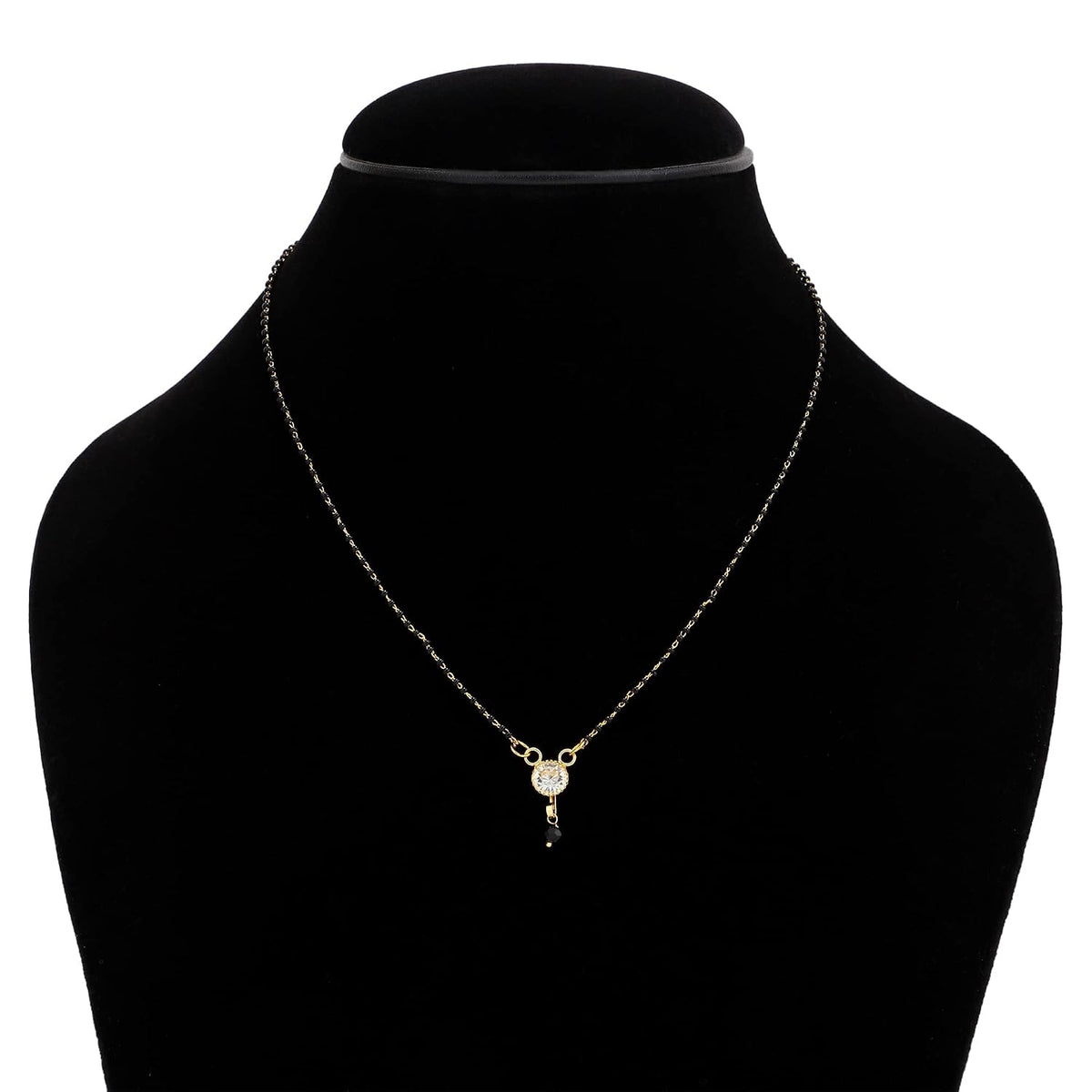ASTRODIDI Stylish Black Beads Chain Single Stone Mangalsutra/Designer Gold Plated Brass One Stone Mangal Sutra For Women (Golden, Black)
