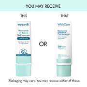 WishCare Niacinamide Oil Balance Fluid Sunscreen SPF 50 PA++++ In-Vivo Tested | 8Hrs+ SPF Protection | Lightweight, Matte & No White Cast | Photostable Sunscreen SPF50 For Oily Skin, Sensitive, Dry & Combination Skin | For Women & Men | 50 ml