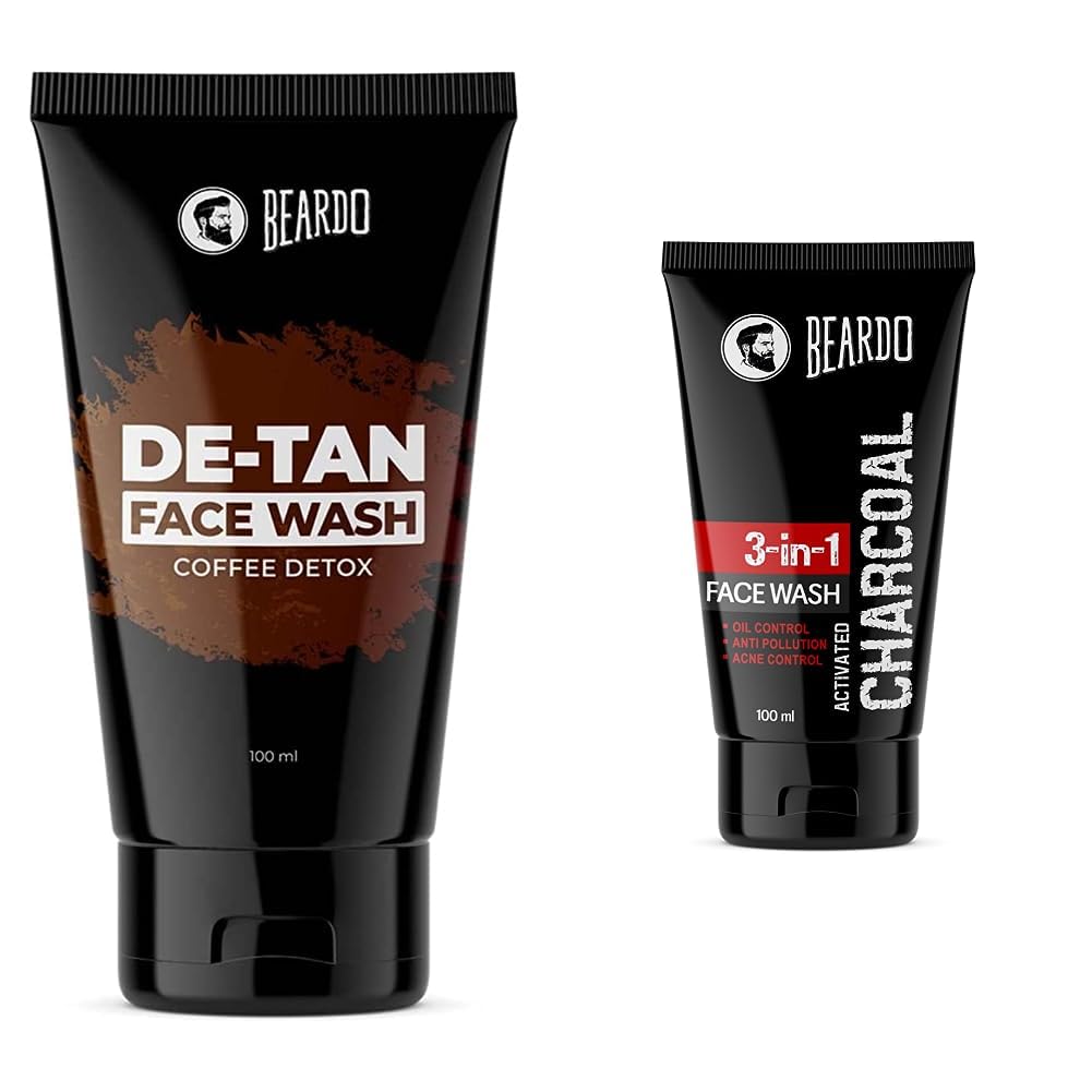 Beardo Facewash Combo | Activated Charcoal Face Wash 100ml & DeTan Coffee Face Wash 100ml (Set of 2)