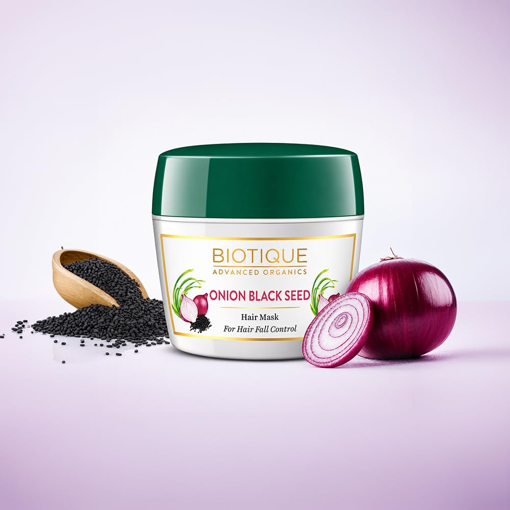 Biotique Onion Black Seed Hair Mask, Ideal for Hair Fall Control, 175g | Hair Nourishment, Hairfall control