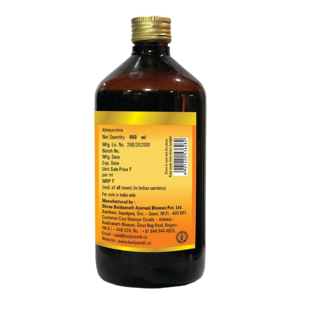 Baidyanath Asli Ayurved Abhyarishta Syrup with Jaggery, 450 ml – Effective Piles & Constipation Relief Tonic