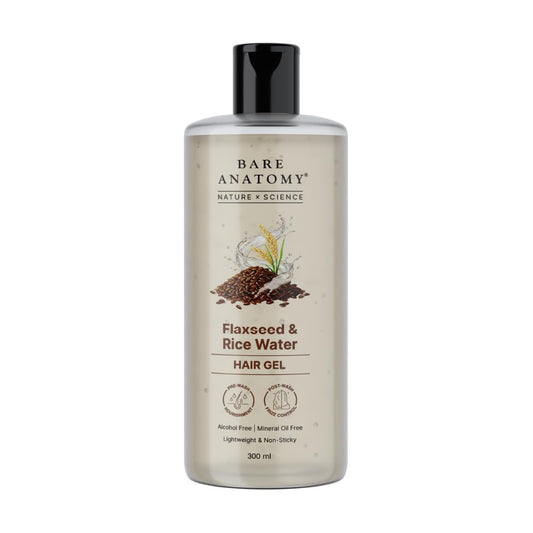 Bare Anatomy Nature x Science Flaxseed & Rice Water Hair Gel | Smoothes Hair & Controls Frizz | Lightweight, Non-Sticky & Non-Crunchy Formula | Enhances Natural Hair Texture & Shine | 300ml