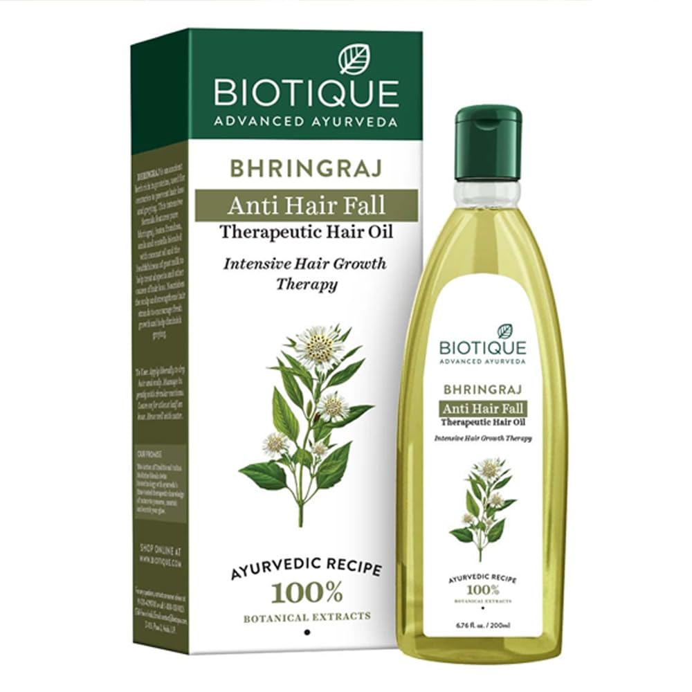 Biotique Bio Bhringraj Therapeutic Hair Oil for Falling Hair | Intensive Hair Regrowth Treatment | Nourishing Hair Follicles| Strong and Shiny Hair| For All Skin Types| 200m