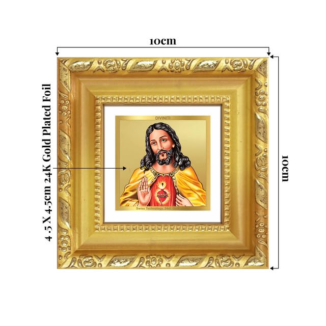 DIVINITI Jesus Christ 24K Gold Plated Foil Tabletop Photo Frame for Home Décor, Prayer Room, Living Room, Office, Luxury Gifting | DG Frame 103 S1A (10x10 CM)