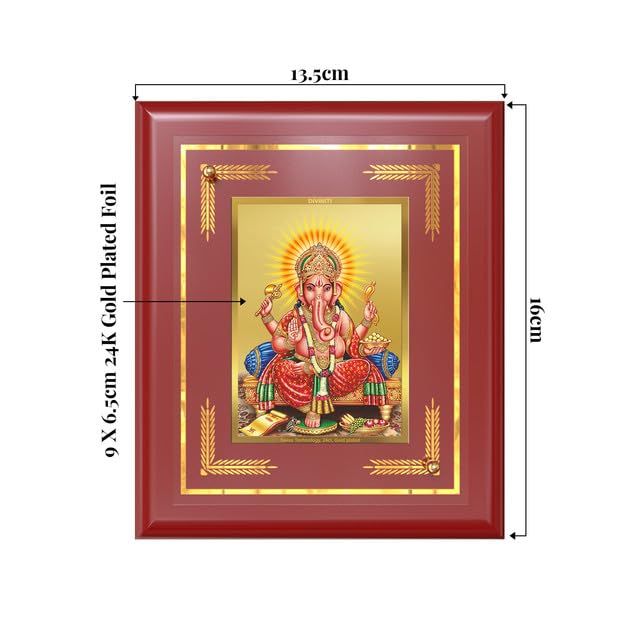 DIVINITI Lord Ganesha | Vighnaharta & Lord of Wisdom Tabletop and Wall Frame in 24K Gold Plated Foil