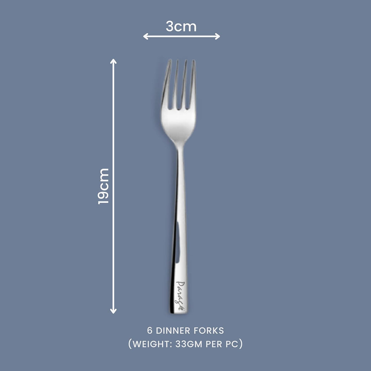 Parage 6 Pieces Stainless Steel Table Forks Set for Home & Kitchen, Fruit Fork, Dining Table, Shiny and Sturdy Handle Big Fork 18 cm, Silver