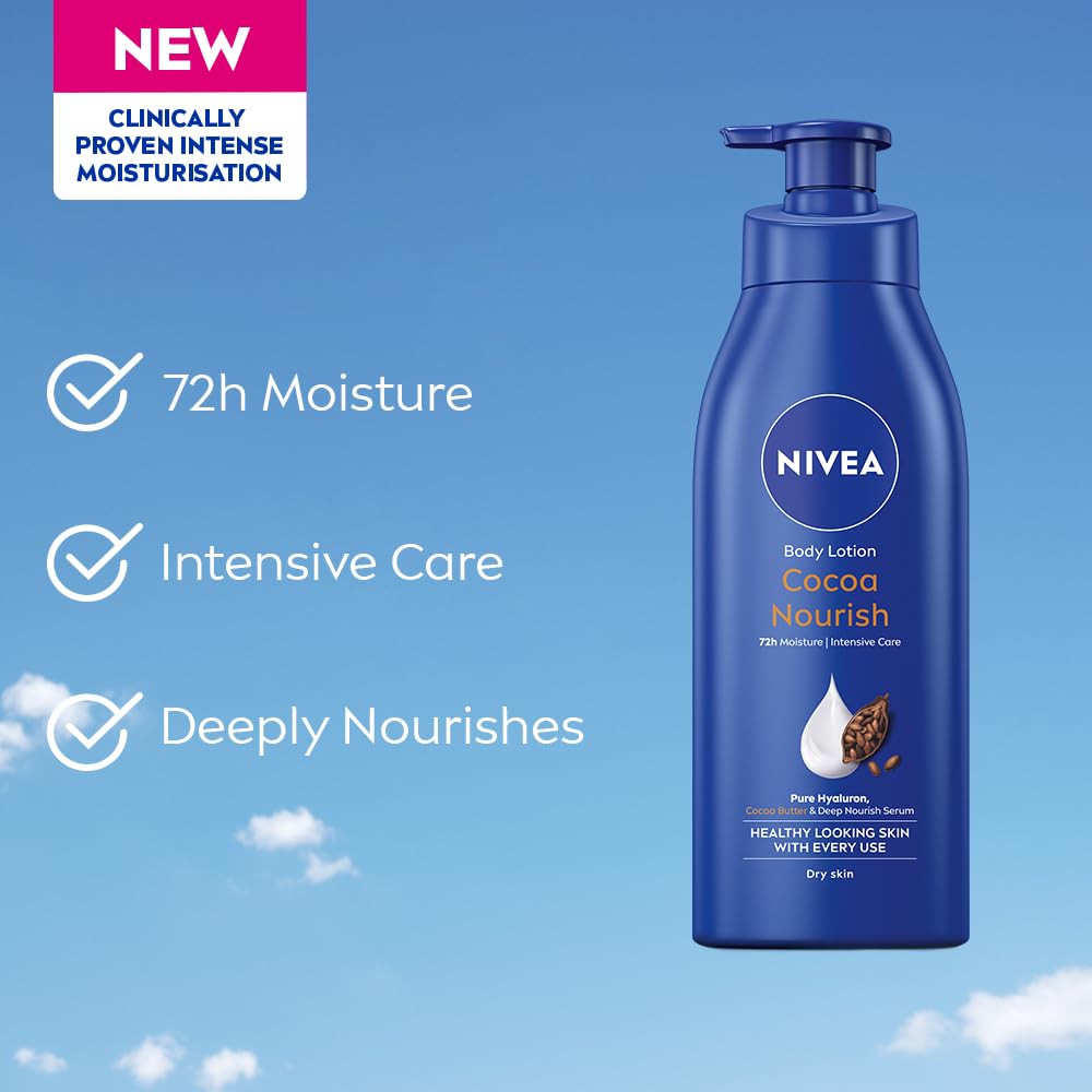 NIVEA Cocoa Nourish 400ml Body Lotion with Deep Moisture Serum| 72 H Moisturization | With Cocoa Butter & Coconut Oil | Non Greasy & Healthy Looking Skin |For Very Dry Skin