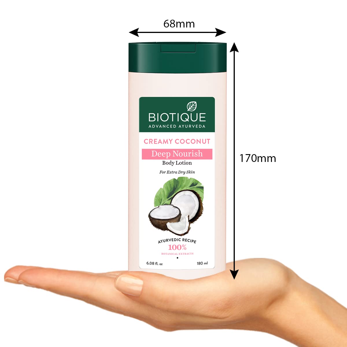 Biotique Creamy Coconut Deep Nourish Body lotion For Extra Dry Skin | Heals, Repairs, and Soothes the Skin | Moisturizing and Skin-Humidifying | 100% Botanical Extracts| All Skin Types | 180ml