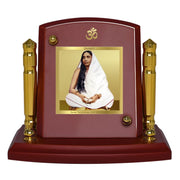 DIVINITI 24K Gold Plated Maa Sharda Photo Frame for Car Dashboard | Premium Religious Idol for Home Office Prayer Decor & Spiritual Gift | Size 8 x 9 cm