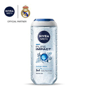 NIVEA MEN Pure Impact 250ml Body Wash| Shower Gel for Face, Body & Hair| Purifying Micro Particles for Extra Fine Scrub & Instant Summer Freshness|Clean, Healthy & Moisturized Skin