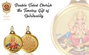 DIVINITI 24K Gold Plated Lord Ganesha & Yantra Double-Sided Pendant with Premium Gift Box, 28 mm Hindu Religious Locket, Luxury Spiritual Jewellery Gift for Men & Women