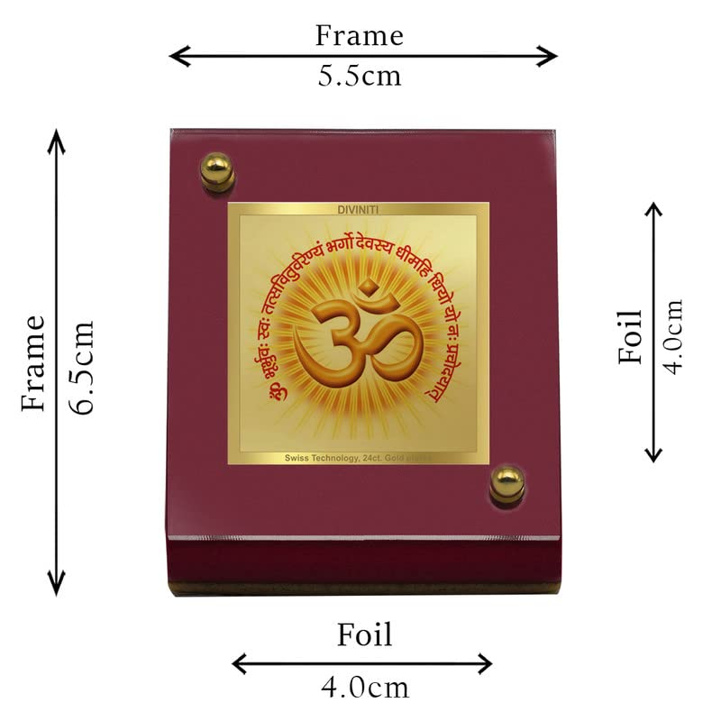 DIVINITI 24K Gold Plated Religious Car Dashboard Frame | Premium God Idol Frame for Car, Home Mandir & Office Table | Spiritual Gift, Decorative Showpiece | Om Gayatri Mantra