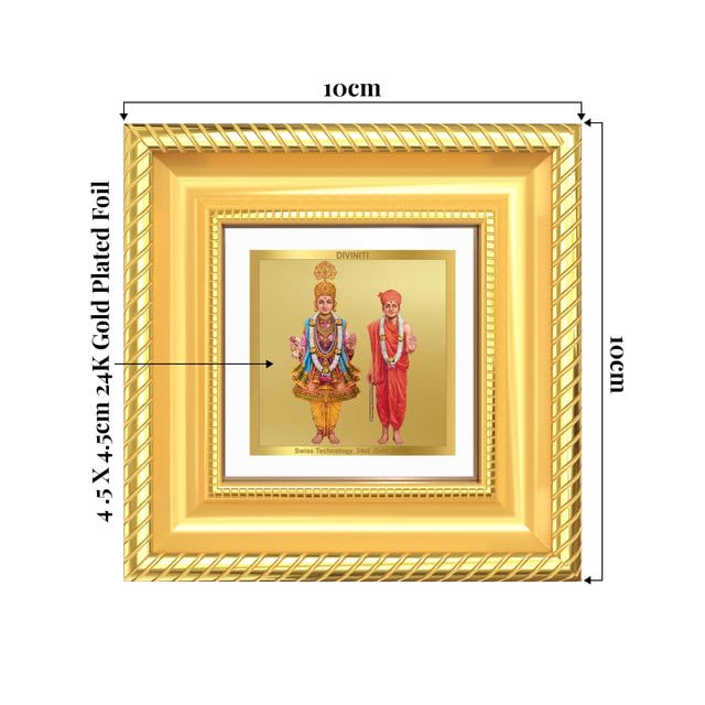 DIVINITI Swaminarayan 24K Gold Plated Foil Tabletop Photo Frame for Home Décor, Puja Room, Luxury Gifting | DG Frame 015 S1A (10x10 CM)