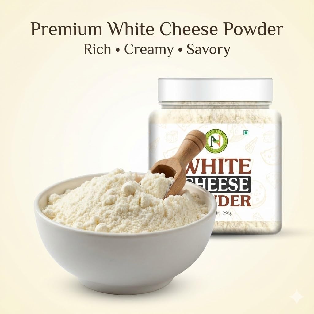 NatureVit White Cheese Powder 250 Gram | Rich & Creamy Flavour | Perfect for Popcorn, Pasta, Fries, Nachos & Sauces | Instant Cheese Seasoning Mix | 100% Vegetarian