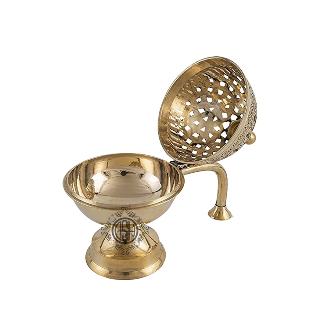 DSH Brass Dhuna Loban Burner Dhoop Dani Pot Bakhoor Holder Incense Holder Burner for Dhoop Stand Aroma Diffuser for Home Office Temple Puja.(Dom-sml)