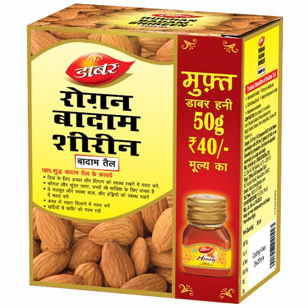 Dabur Roghan Badam Shireen - 50 ml | Pure sweet Badam oil for Glowing Skin & Hair Growth | Rich in Vitamin-E | For Healthy Hair & Skin | Sharpens Brain | Improves Digestion | Extracted From Almonds