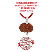ASTRODIDI 8 Mukhi Rudraksha Original Certified Java Eight Face Small Size Silver Coated Pendant with Lab Report | Astrological Benefits | Unisex Design for Men & Women