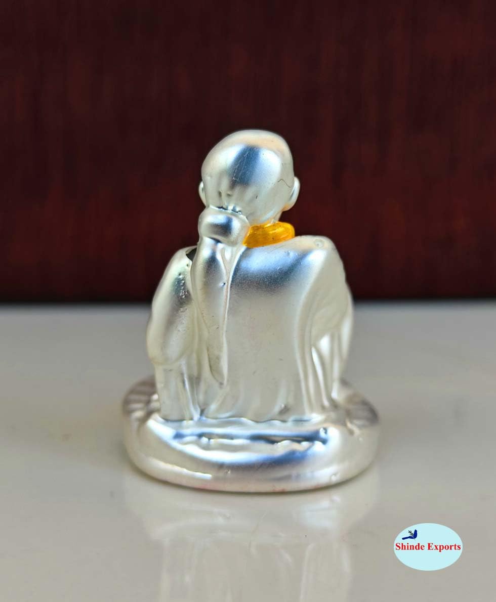 SHINDE EXPORTS Gold Silver Plated Shirdi Saibaba Marble Idol Statue Small 4.5m (Silver Plated)