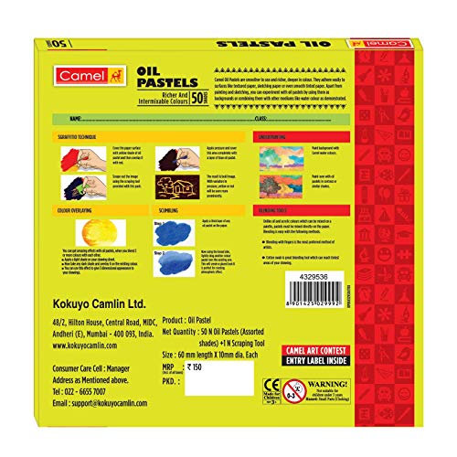 Camel Camlin Kokuyo Fabrica Acrylic Ultra Colors - 10Ml Each, 6 Shades & Camlin Kokuyo Oil Pastel (50 Shades)