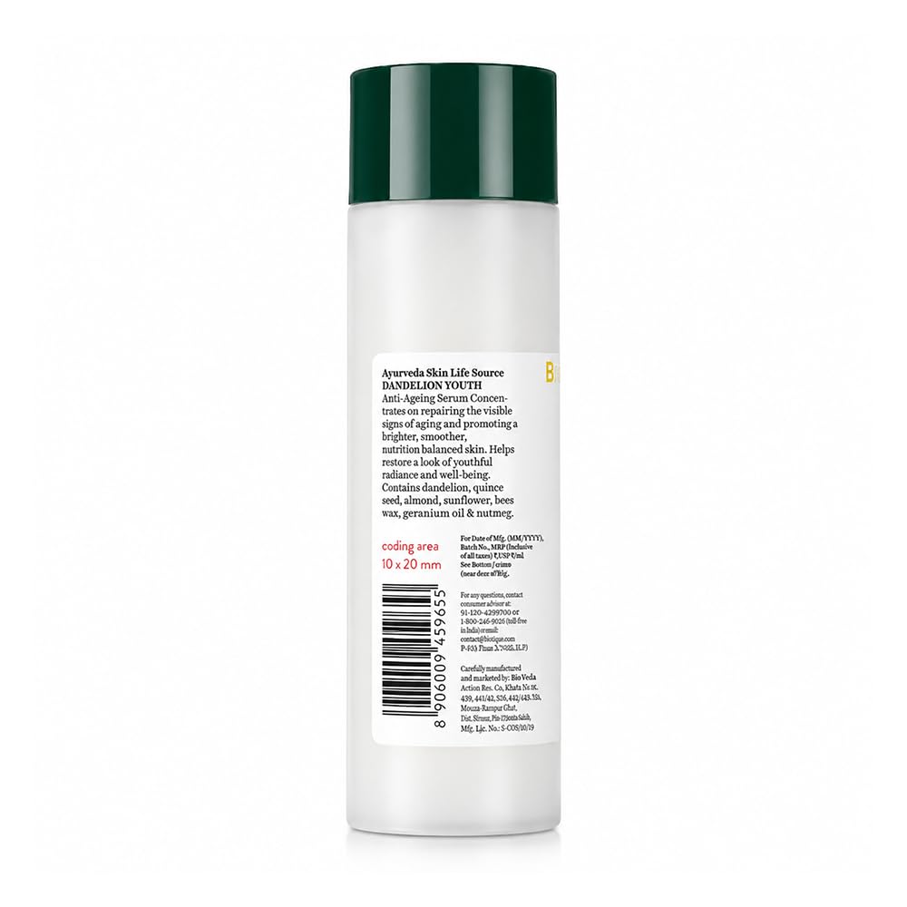 Biotique Dandelion Youth Anti-Ageing Serum| Ayurvedic and Organically Pure| Anti-Ageing Serum for Men & Women| Reduces Fine Lines & Wrinkles |100% Botanical Extracts| All Skin Types | 190ml
