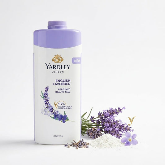Yardley London English Lavender Perfumed Beauty Talc 400g | Long Lasting Floral Fragrance | Smooth & Silky Talcum Powder | Keeps Skin Fresh, Dry & Comfortable | Daily Body Powder for Men & Women