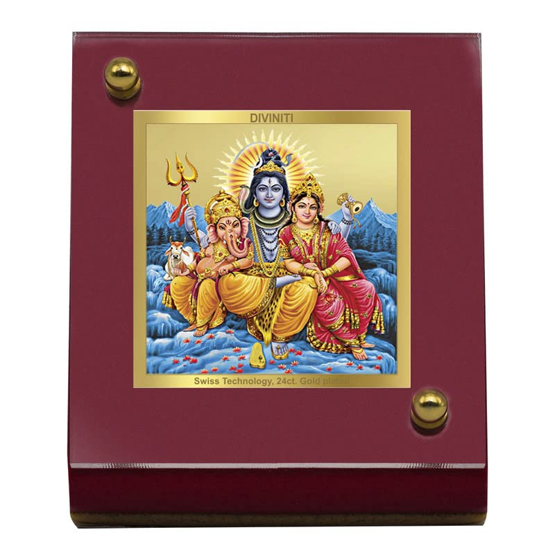 DIVINITI 24K Gold Plated Religious Car Dashboard Frame | Premium God Idol Frame for Car, Home Mandir & Office Table | Spiritual Gift, Decorative Showpiece | Shiv Parivar