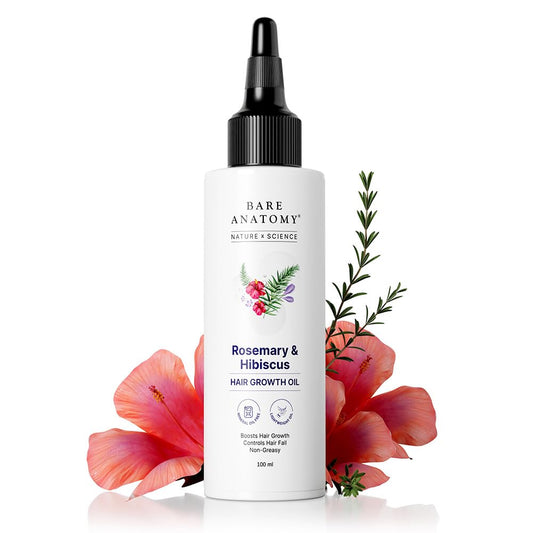 Bare Anatomy Nature x Science Rosemary Hibiscus Hair Growth Oil for Women & Men | Promotes New Hair Growth & Strengthens Hair | Nourishes Scalp & Controls Hair Fall | Suitable for All Hair Types-100ml