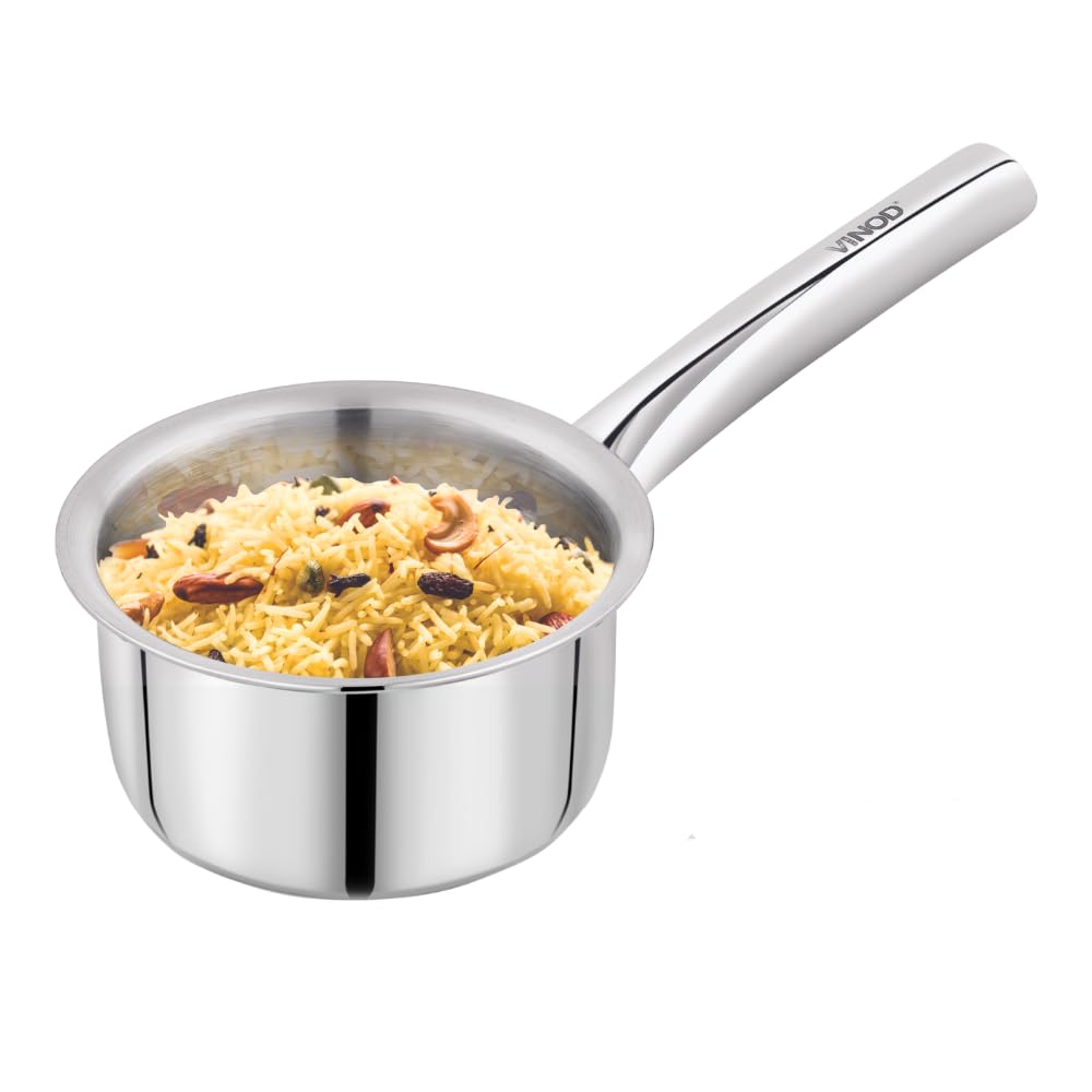 Vinod – Claro Heavy Gauge Stainless Steel Sauce Pan (Plain), 1.5 mm – Capacity 2 LTR (18cm)