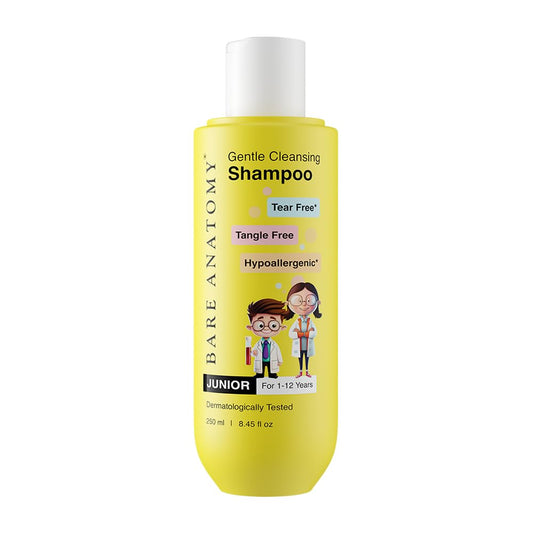 Bare Anatomy Junior Gentle Cleansing Shampoo For Kids from 1-12 Years | Tear-Free & Hypoallergenic pH 5.5 | Coconut Milk Protein, Almond Oil, Vitamin E & Strawberry | SLS & Paraben Free | Vegan -250ml