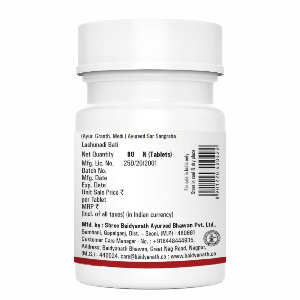 Baidyanath Asli Ayurved Lashunadi Bati | Supports Digestive Health | Relieves Indigestion & Gas | Ayurvedic Herbal Tablets - 80 Tablets (Pack of 2)