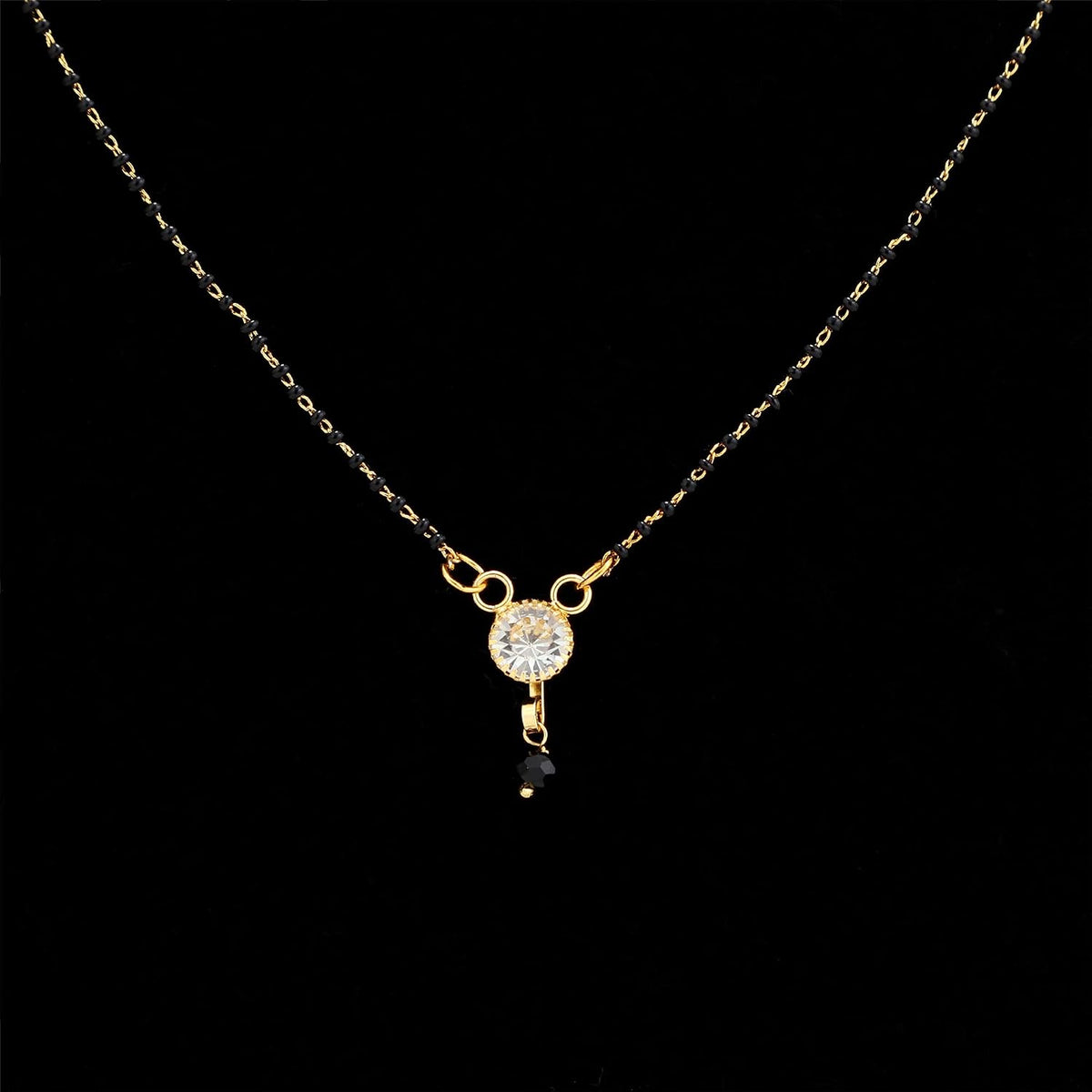 ASTRODIDI Stylish Black Beads Chain Single Stone Mangalsutra/Designer Gold Plated Brass One Stone Mangal Sutra For Women (Golden, Black)