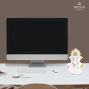 DIVINITI 24K Gold Plated Resin Lord Ganesha Idol for Car Dashboard, Tabletop|Ganesh Statue for Good Luck and Success|Ganpati Murti for Home Decor Mandir, Office Desk Puja Gift White (8.4x4.2cm)
