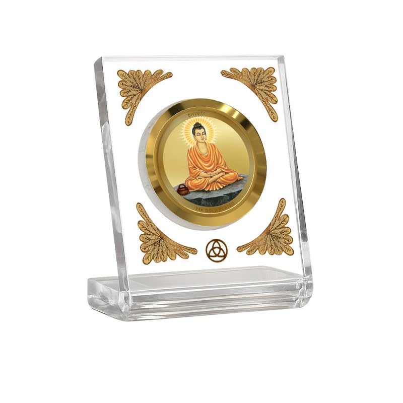 DIVINITI 24K Gold Plated Religious Car Dashboard Frame | Premium God Idol Frame for Car, Home Mandir & Office Table | Spiritual Gift, Decorative Showpiece | Buddha
