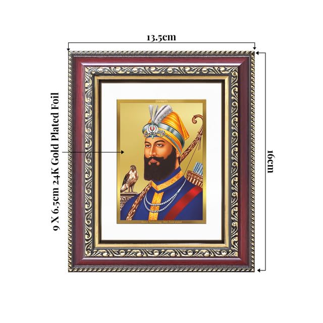 DIVINITI Guru Gobind Singh Ji 24K Gold Plated Foil Wall and Tabletop Photo Frame for Home Décor, Puja Room, Luxury Gifting | DG Frame 105 S1 (16x13.5 CM)
