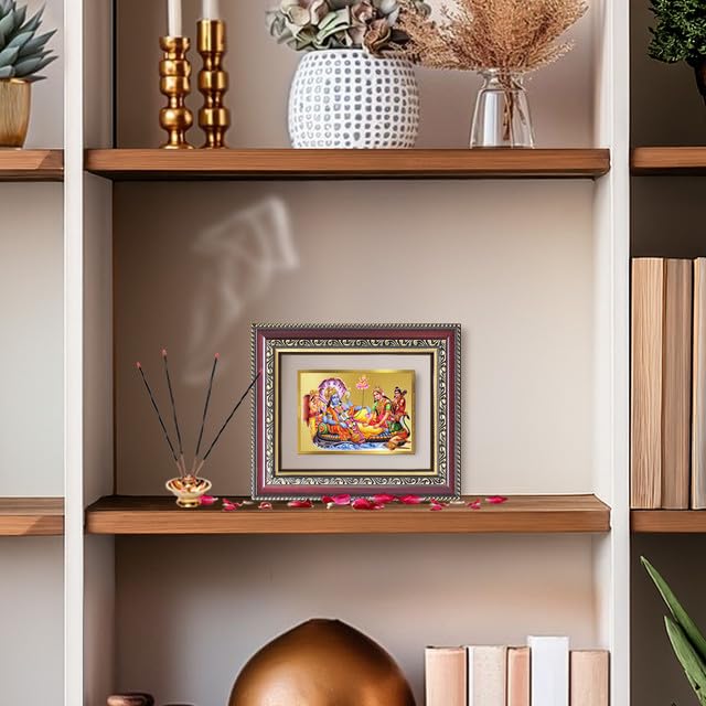 DIVINITI Lakshmi Vishnu Ananta 24K Gold Plated Foil Wall and Tabletop Photo Frame for Home Décor, Puja Room, Luxury Gifting | DG Frame 105 S1 (16x13.5 CM)